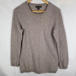 Saks Fifth Ave. Women 100% Cashmere Long Sleeve Sweater Sz XS Taupe Ribbed Soft